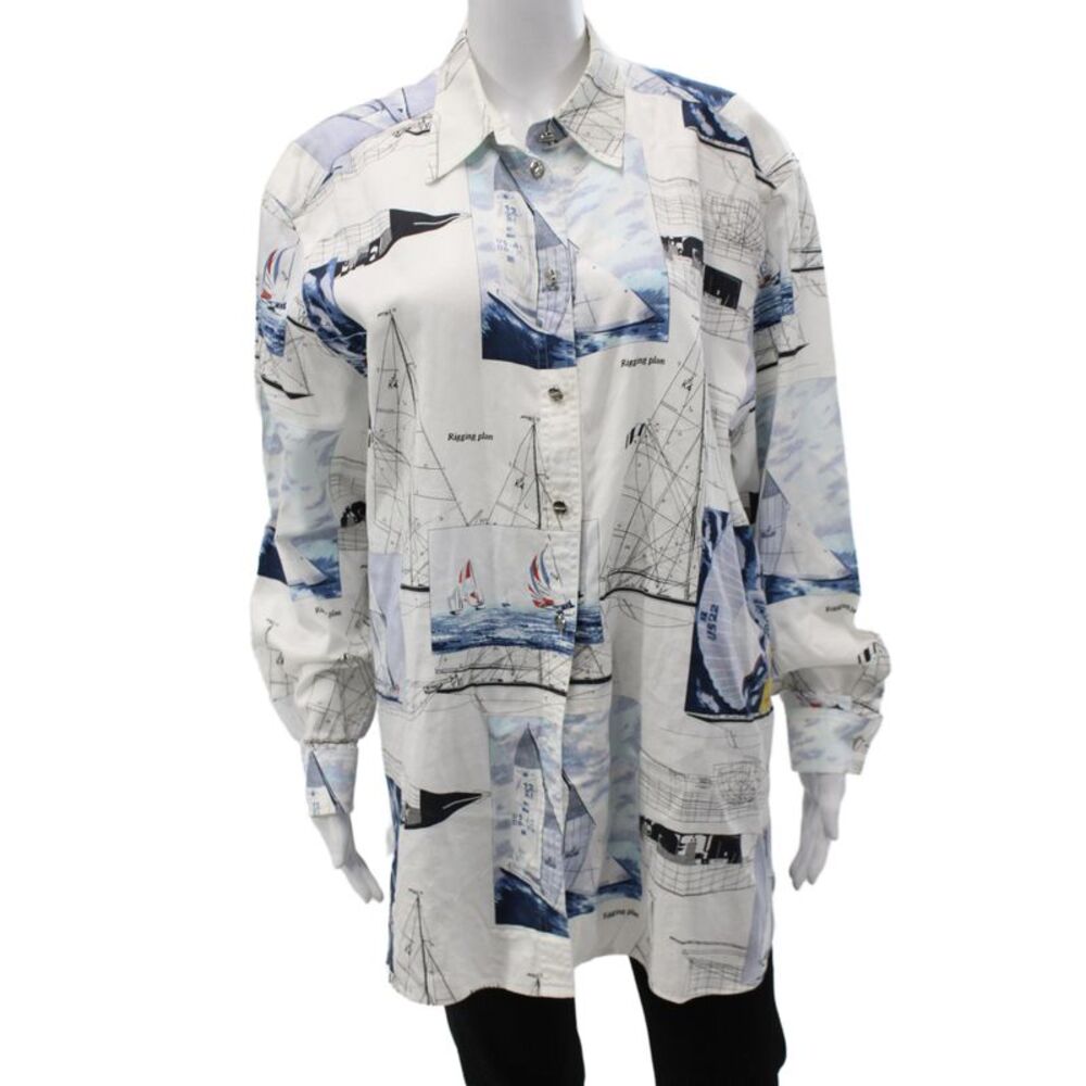 Escada Margaretha Ley Women Cotton Button-Up Long Sleeve Shirt Size 44